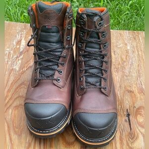 Timberland PRO Men's Dark Brown and Orange Boots 9w